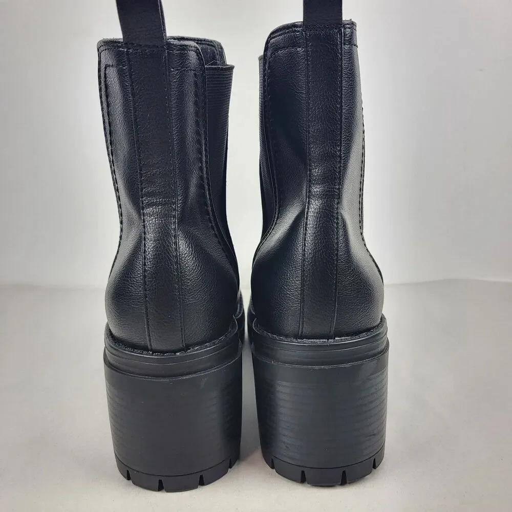MIA Rusty Chelsea Pull On Lug Sole Booties Black Elastic Closure Size 11